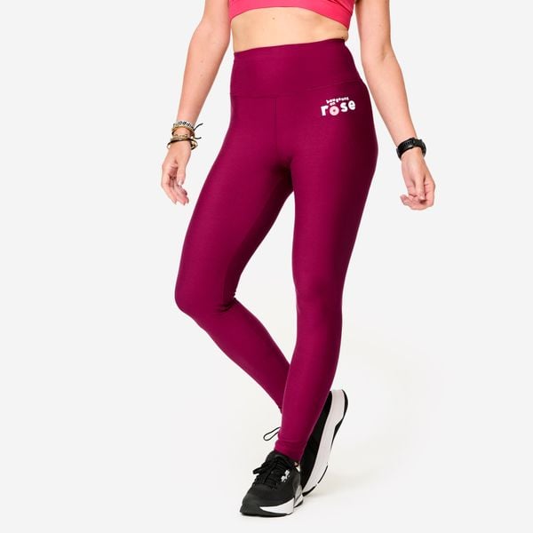 Legginsy fitness damskie Domyos edycja limitowana "Bougeons en rose". Fioletowe legginsy DOMYOS, bez wzorów, z elastanu, z podwyższonym stanem. Za 69,99 zł.