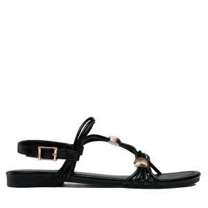 Sandały Jenny Fairy. Czarne sandały Jenny Fairy, bez wzorów, bez obcasa, na płaskiej podeszwie, bez zapięcia. Za 79,99 zł.