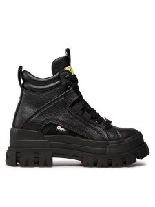 Buffalo Botki Aspha Nc Mid BN16220451 Czarny. Czarne botki Buffalo, bez wzorów, ze skóry, bez obcasa, na płaskiej podeszwie, bez zapięcia. Za 529,99 zł.