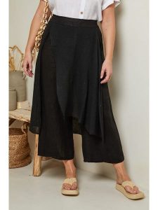 Curvy Lady Lniane spodnie w kolorze czarnym rozmiar: 48/50. Czarne spodnie z wysokim stanem Curvy Lady, bez wzorów, ze lnu, z podwyższonym stanem. Za 158,10 zł.