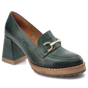 Zielone Półbuty Armodo Eleganckie Obuwie Damskie. Zielone półbuty Armodo, bez wzorów, ze skóry, bez obcasa, na obcasie, bez zapięcia. Za 389,00 zł.