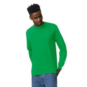 Ultra Bawełniana Koszulka Z Długim Rękawem Unisex Dla Dorosłych. Zielone bluzki GILDAN, xl, bez wzorów, z bawełny, sportowe, bez kołnierzyka, bez ramiączek. Za 107,99 zł.