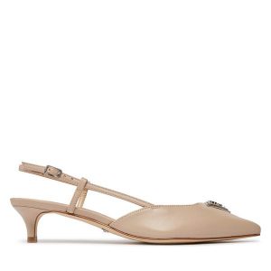 Sandały Guess. Brązowe sandały Guess, z aplikacjami, bez obcasa, na słupku, bez zapięcia. Za 329,99 zł.