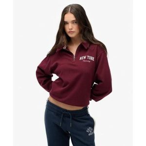 Damski sweatshirt z okrągłym dekoltem i suwakiem Superdry Athletic Essentials. Czerwone swetry klasyczne Superdry, na zimę, bez kołnierzyka. Za 284,00 zł.