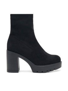 DeeZee Botki VANESSA WS057-05 Czarny. Czarne botki DeeZee, bez wzorów, z materiału, bez obcasa, na słupku, bez zapięcia. Za 107,99 zł.