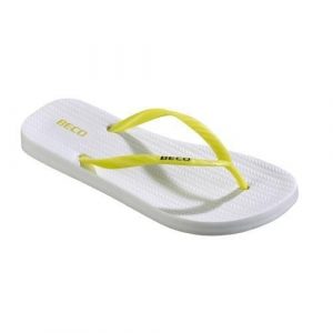 Beco Sunshine klapki damskie - biało-żółte. Żółte klapki 47 Brand, bez wzorów, bez obcasa. Za 198,99 zł.