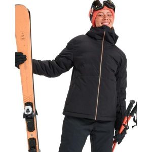 Kurtka do sportów zimowych techniczna damska SNOWYHILL PUFFY. Czarne kurtki sportowe Roxy, na zimę, bez wzorów, z materiału, bez kaptura, narciarskie. Za 599,99 zł.