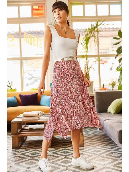 Olalook Spódnica w kolorze czerwono-białym rozmiar: M. Czerwone spódnice Olalook, m, bez wzorów, midi. Za 56,79 zł.