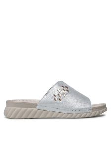 Go Soft Klapki EST-2299-02 Srebrny. Szare klapki Go Soft, bez wzorów, ze skóry, bez obcasa. Za 149,99 zł.