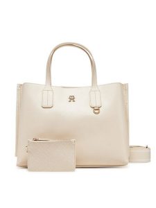 Tommy Hilfiger Torebka Th Distinct Mini Tote AW0AW17192 Beżowy. Brązowe torebki klasyczne TOMMY HILFIGER, bez wzorów, ze skóry, bez dodatków. Za 419,99 zł.