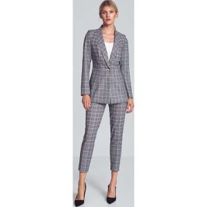 Żakiet w Kratę z Szalowym Kołnierzem. Marynarki i żakiety Figl, xl, bez wzorów, z materiału. Za 319,00 zł.