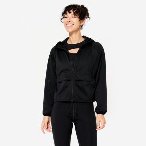 Bluza na zamek damska Domyos fitness. Czarne bluzy DOMYOS, xs, bez wzorów, z materiału, bez kaptura. Za 149,99 zł.