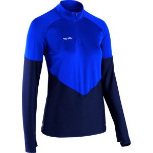 Bluza do piłki nożnej damska Kipsta Viralto. Czarne bluzy KIPSTA, s, bez wzorów, z elastanu, bez kaptura. Za 109,99 zł.