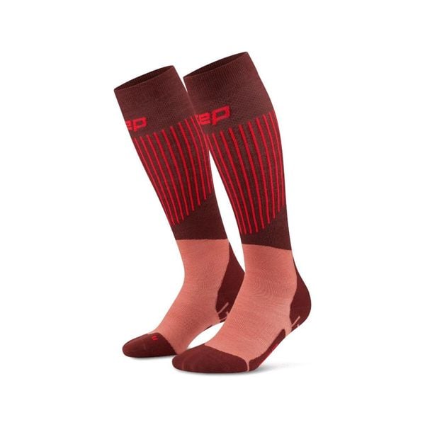 Damskie skarpety kompresyjne na zimę Ski Ultralight CEP. Czerwone skarpetki CEP, bez wzorów, z elastanu. Za 199,00 zł.