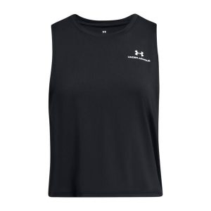 Top treningowy damski Under Armour Rush Energy Crop Tank. Czarne topy Under Armour, l, bez wzorów, sportowe, bez kołnierzyka, bez ramiączek. Za 119,99 zł.