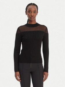 Guess Sweter W6RR70 Z2YK2 Czarny Regular Fit. Czarne swetry klasyczne Guess, s, z wiskozy, bez kołnierzyka. Za 439,99 zł.