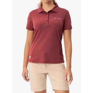 Koszulka polo damska Vaude Essential Polo Shirt. Czerwone bluzki Vaude, bez wzorów, bez kołnierzyka, bez ramiączek. Za 198,99 zł.