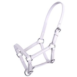 Skórzany kantar dla źrebaka Q-essentials Chico. Białe kurtki QHP, bez wzorów, ze skóry, bez kaptura. Za 118,00 zł.