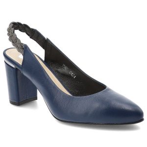 Granatowe Sandały Armodo Eleganckie Obuwie Damskie Na Słupku. Niebieskie sandały Armodo, bez wzorów, z materiału, bez obcasa, na obcasie, bez zapięcia. Za 289,00 zł.
