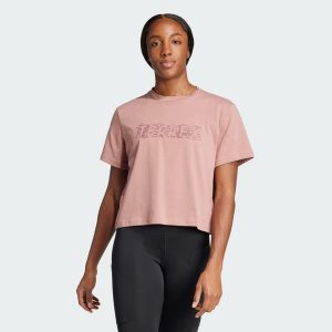 Koszulka Terrex Graphic. Czerwone bluzki ADIDAS, l, bez wzorów, z bawełny, sportowe, bez kołnierzyka, bez ramiączek. W wyprzedaży za 95,40 zł.
