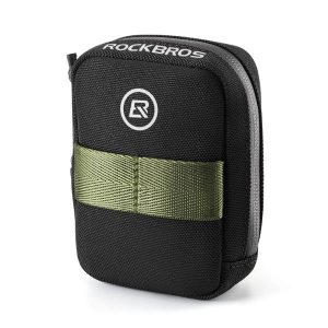 Mini torba podsiodłowa Rockbros z uchwytem na naboje CO2 - czarno-zielona. Czarne torebki klasyczne ROCKBROS, bez wzorów, bez dodatków. Za 43,99 zł.