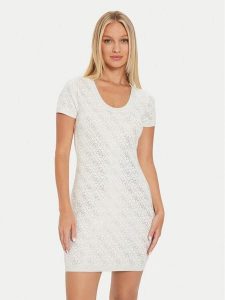 Guess Sukienka dzianinowa Paige W4YK28 Z3FN0 Écru Slim Fit. Kombinezony Guess, xl, z aplikacjami, z dzianiny, bez kołnierzyka, bez ramiączek. Za 329,99 zł.
