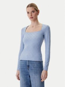 Guess Bluzka W6RP45 KA660 Niebieski Regular Fit. Niebieskie bluzki Guess, m, z aplikacjami, z syntetyku, bez kołnierzyka, bez ramiączek. Za 269,99 zł.