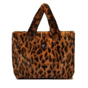 Torebka Guess. Brązowe shopper bag Guess, z aplikacjami, bez dodatków. Za 399,99 zł.