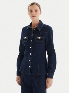 Fracomina Koszula jeansowa FS25WT6004W78201 Granatowy Regular Fit. Niebieskie koszule Fracomina, xs, bez wzorów, z bawełny, bez kołnierzyka, bez ramiączek. Za 419,99 zł.