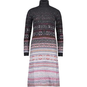 Sukienka w kolorze zarym ze wzorem. Szare sukienki marki Benetton, ze splotem, z golfem. W wyprzedaży za 119,95 zł.