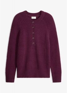 Sweter z mieszanki bawełny. Fioletowe swetry klasyczne bonprix, z bawełny, bez kołnierzyka. Za 109,99 zł.