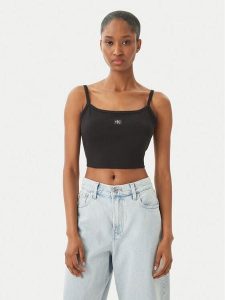 Calvin Klein Jeans Top LV047F221G Czarny Slim Fit. Czarne topy Calvin Klein Jeans, xs, bez wzorów, z bawełny, bez kołnierzyka, bez ramiączek. Za 129,99 zł.