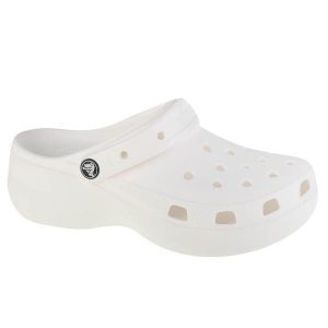 Klapki Crocs Model Classic Platform Clog W Kolor Biały. Białe klapki Crocs, bez wzorów, z materiału, bez obcasa. W wyprzedaży za 212,05 zł.