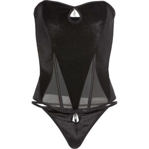 Gorset + stringi (2 części) bonprix czarny. Komplety bielizny marki bonprix. Za 49,99 zł.
