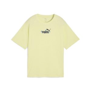 Damska koszulka o luźnym kroju Essentials Nature 2.0 PUMA Gold Moon Yellow. Żółte bluzki Puma, bez wzorów, eleganckie, bez kołnierzyka, bez ramiączek. W wyprzedaży za 79,00 zł.