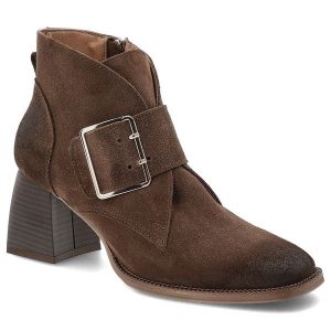 Brązowe Botki Armodo Skórzane Obuwie Damskie. Brązowe botki Armodo, na zimę, bez wzorów, z jeansu, bez obcasa, na obcasie, bez zapięcia. Za 390,99 zł.