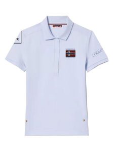 Geographical Norway Koszulka polo w kolorze błękitnym rozmiar: M. Niebieskie bluzki Geographical Norway, m, bez wzorów, z bawełny, bez kołnierzyka, bez ramiączek. Za 74,63 zł.