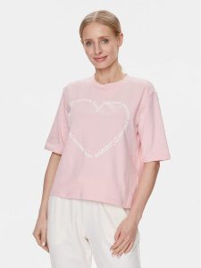 Guess T-Shirt V4RI07 K8FQ4 Różowy Boxy Fit. Czerwone t-shirty Guess, xs, z aplikacjami, z bawełny, bez kołnierzyka, bez ramiączek. Za 269,99 zł.