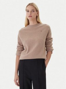 Tommy Hilfiger Sweter WW0WW46438 Beżowy Regular Fit. Brązowe swetry klasyczne TOMMY HILFIGER, xxl, z wełny, bez kołnierzyka. Za 559,99 zł.