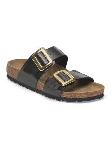 Birkenstock Klapki "Sydney" w kolorze czarnym rozmiar: 36. Czarne klapki Birkenstock, bez wzorów, z otwartym noskiem, bez obcasa. Za 364,56 zł.