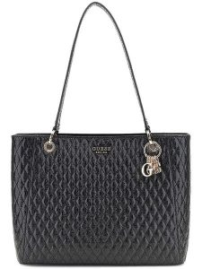 Guess Shopper bag w kolorze czarnym - 37 x 26 x 10 cm rozmiar: onesize. Czarne shopper bag Guess, z aplikacjami, z materiału, na ramię, pikowane, bez dodatków. Za 484,31 zł.
