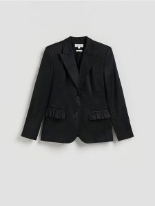 Lniana marynarka - czarny. Czarne marynarki i żakiety Reserved, l, bez wzorów. Za 399,99 zł.