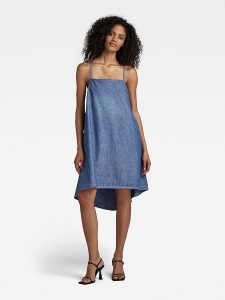 G-Star Sukienka w kolorze niebieskim rozmiar: XL. Niebieskie sukienki G-Star, xl, bez wzorów, z bawełny, retro, bez kołnierzyka, bez ramiączek, midi. Za 176,08 zł.