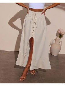 Milan Kiss Spódnica w kolorze kremowym rozmiar: S. Brązowe spódnice Milan Kiss, s, bez wzorów, z wiskozy, maxi. Za 198,56 zł.