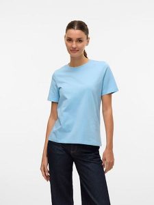 Vero Moda Koszulka w kolorze błękitnym rozmiar: XL. Niebieskie bluzki Vero Moda, xl, bez wzorów, z bawełny, bez kołnierzyka, bez ramiączek. Za 48,28 zł.