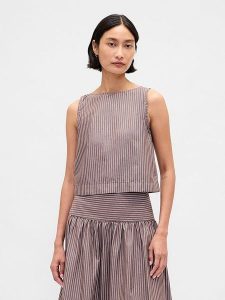 GAP Top w kolorze brązowo-białym rozmiar: XL. Brązowe topy GAP, xl, bez wzorów, z bawełny, bez kołnierzyka, bez ramiączek. Za 93,07 zł.