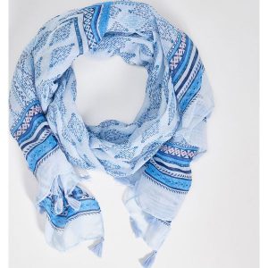Wzorzysty szal z frędzlami - Niebieski. Szaliki marki Sinsay. Za 19,99 zł.