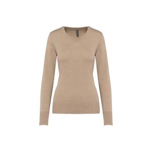 Damski sweter v-neck Kariban. Brązowe swetry klasyczne KARIBAN, na zimę, bez kołnierzyka. Za 185,00 zł.