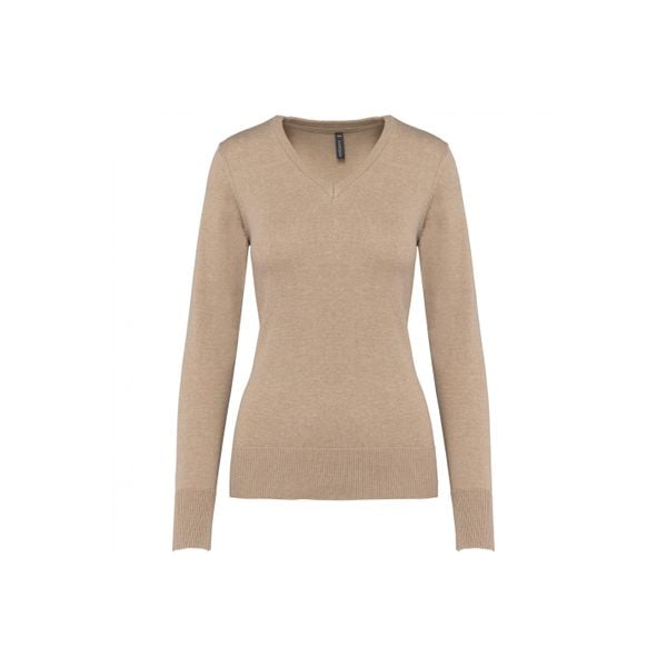 Damski sweter v-neck Kariban. Brązowe swetry klasyczne KARIBAN, na zimę, bez kołnierzyka. Za 185,00 zł.