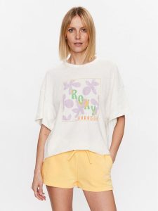 Roxy T-Shirt Sweet Flowers ERJZT05469 Écru Relaxed Fit. T-shirty Roxy, s, bez wzorów, z bawełny, bez kołnierzyka, bez ramiączek. Za 109,99 zł.